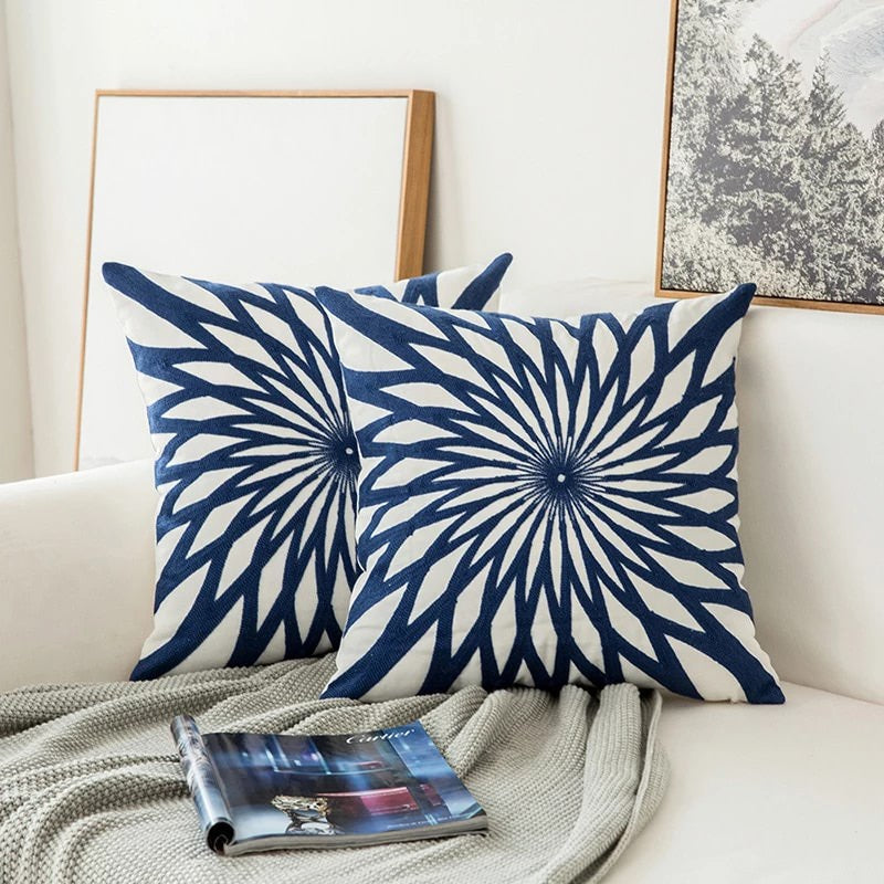 Yolande Embroidered Cushion for Sofas with Radial Motif