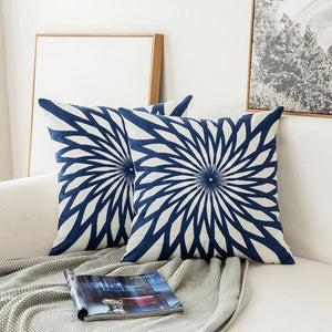Yolande Embroidered Cushion for Sofas with Radial Motif