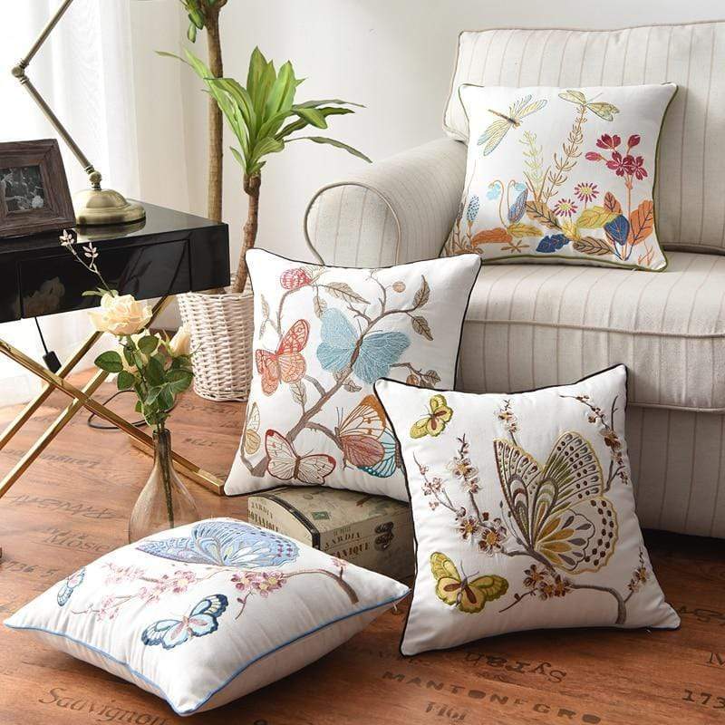 Nadine Meadow Cushion for Country Rooms with Embroidery