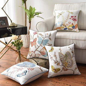 Nadine Meadow Cushion for Country Rooms with Embroidery