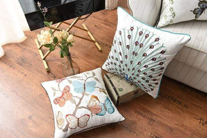 Nadine Meadow Cushion for Country Rooms with Embroidery