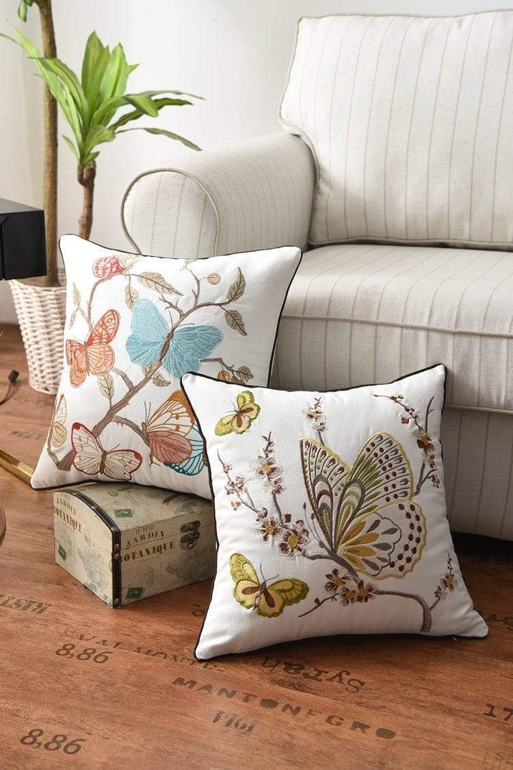 Nadine Meadow Cushion for Country Rooms with Embroidery