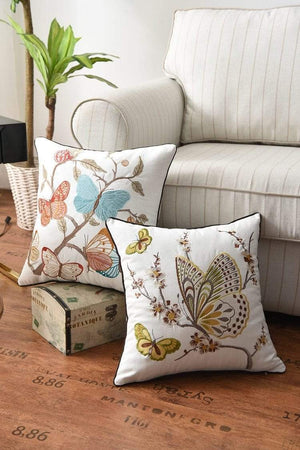Nadine Meadow Cushion for Country Rooms with Embroidery