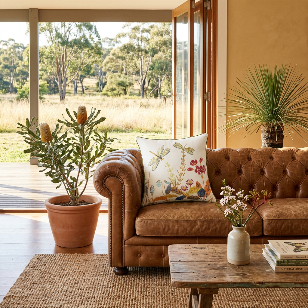 Nadine Meadow Cushion for Country Rooms with Embroidery