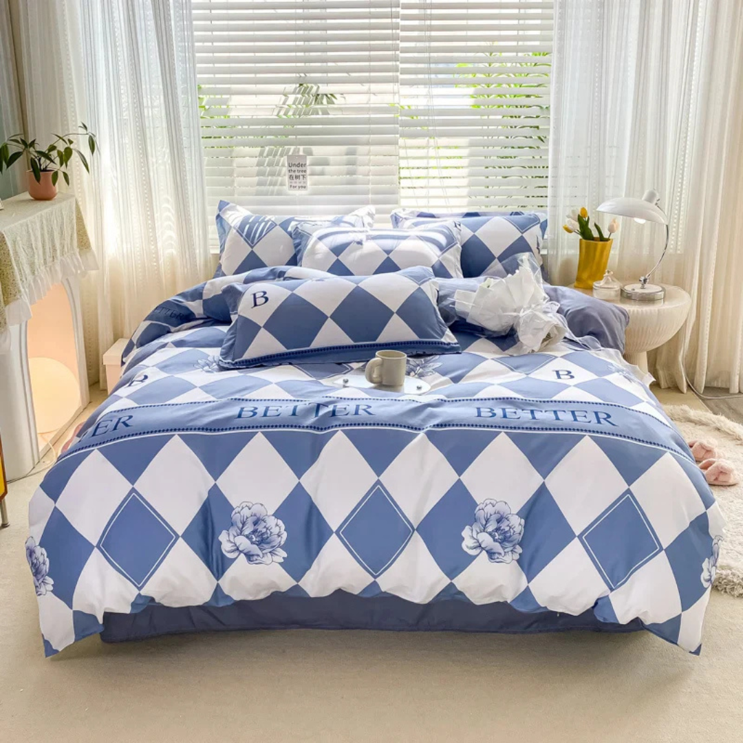 Liliane Bed Set for Bedrooms with Ginkgo Line Art