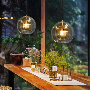 Aida Glass Globe Pendant for Bedsides with Amber Option