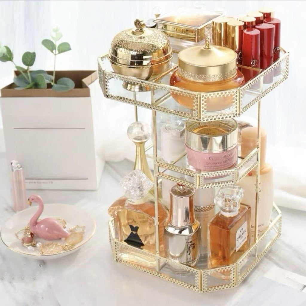 Emmeline Glass Vanity Organizer for Perfume with 360 Spin