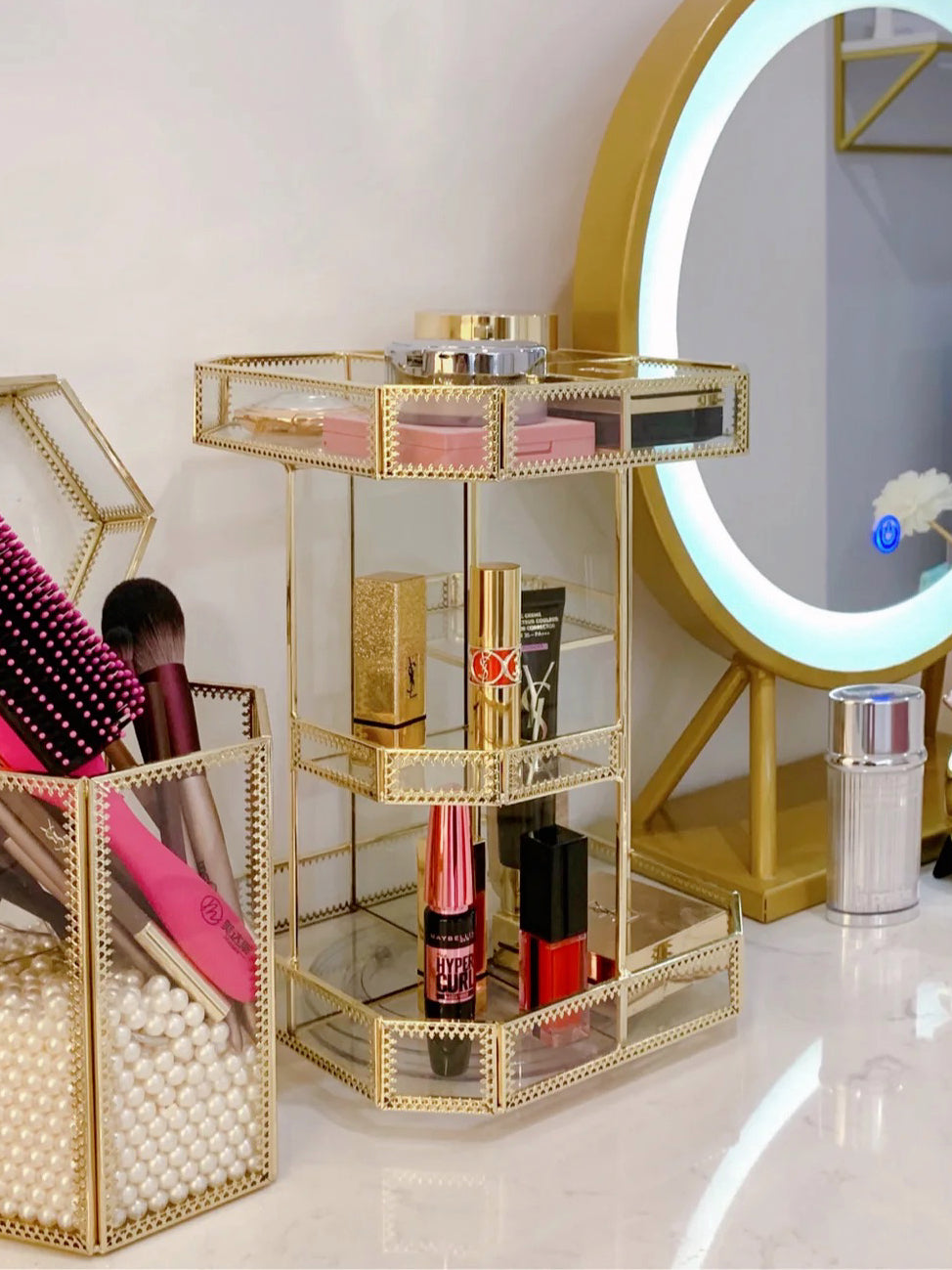 Emmeline Glass Vanity Organizer for Perfume with 360 Spin