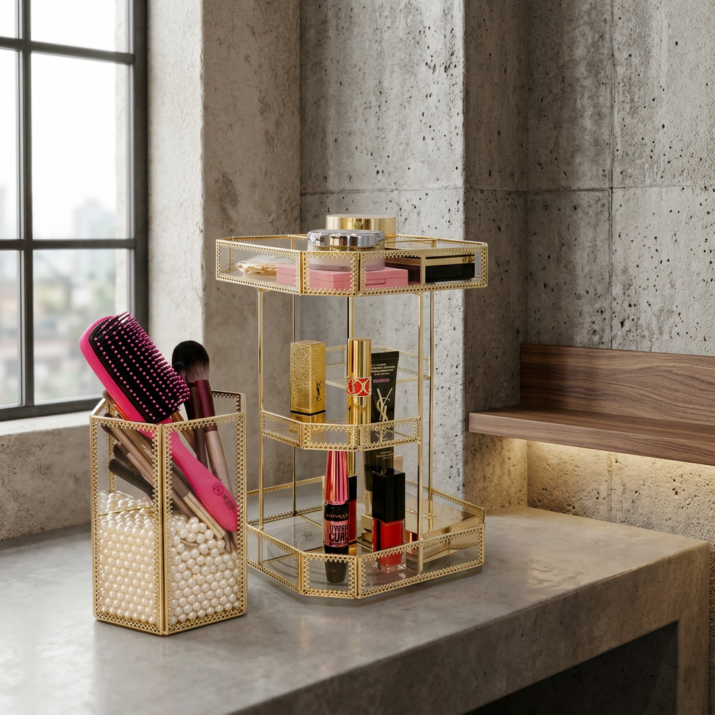 Emmeline Glass Vanity Organizer for Perfume with 360 Spin