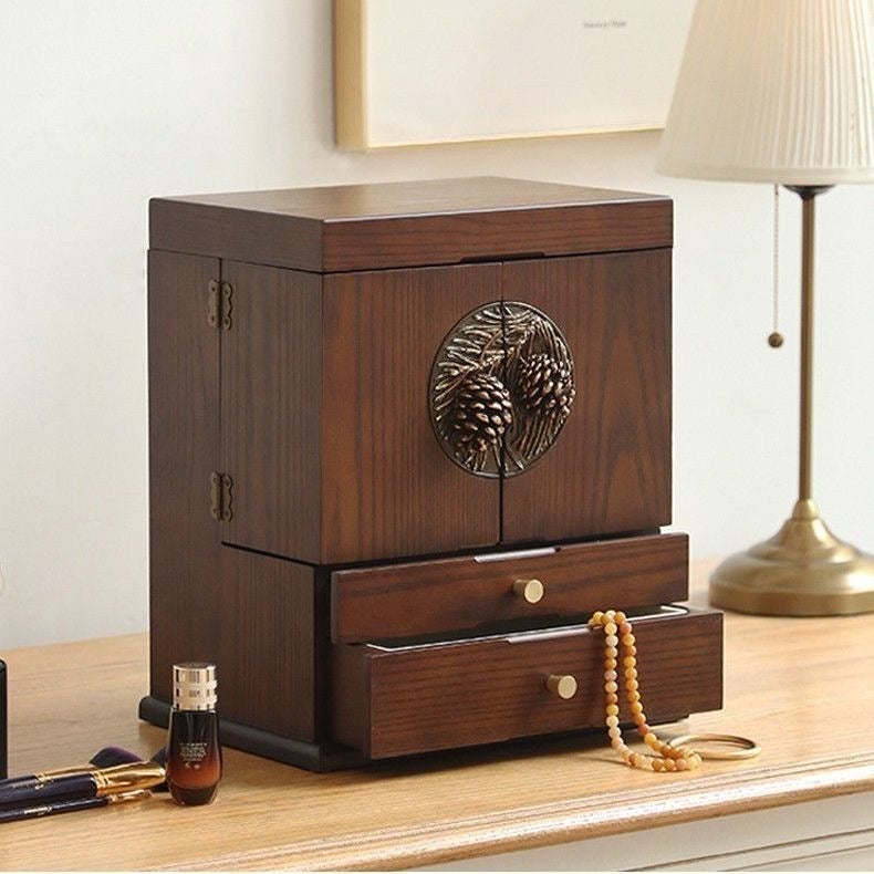 Hermione Walnut Vanity Chest for Jewelry with Inner Mirror