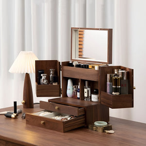 Hermione Walnut Vanity Chest for Jewelry with Inner Mirror