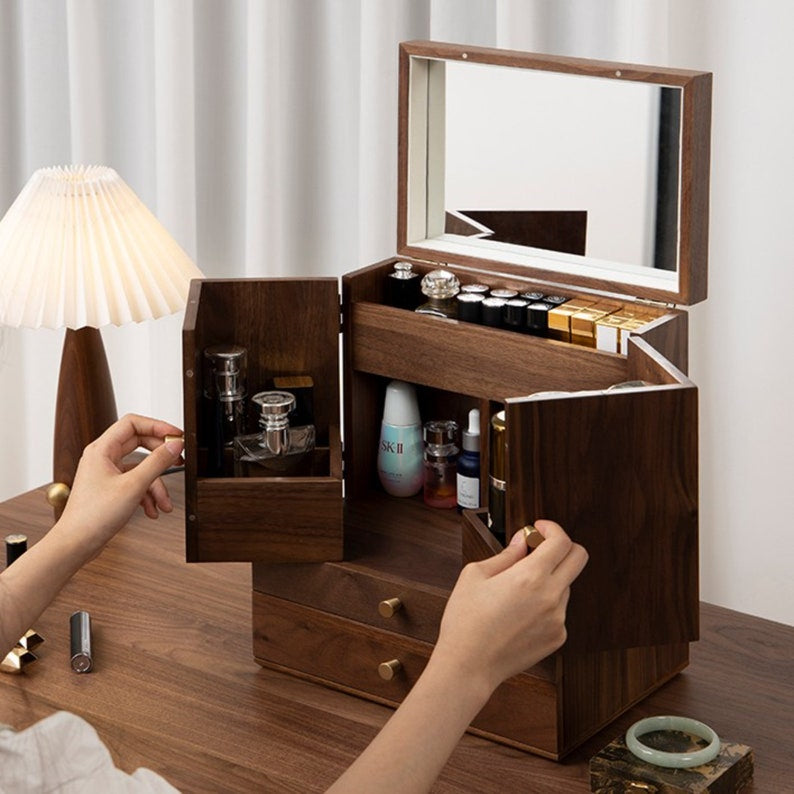 Mirror, doors and drawers