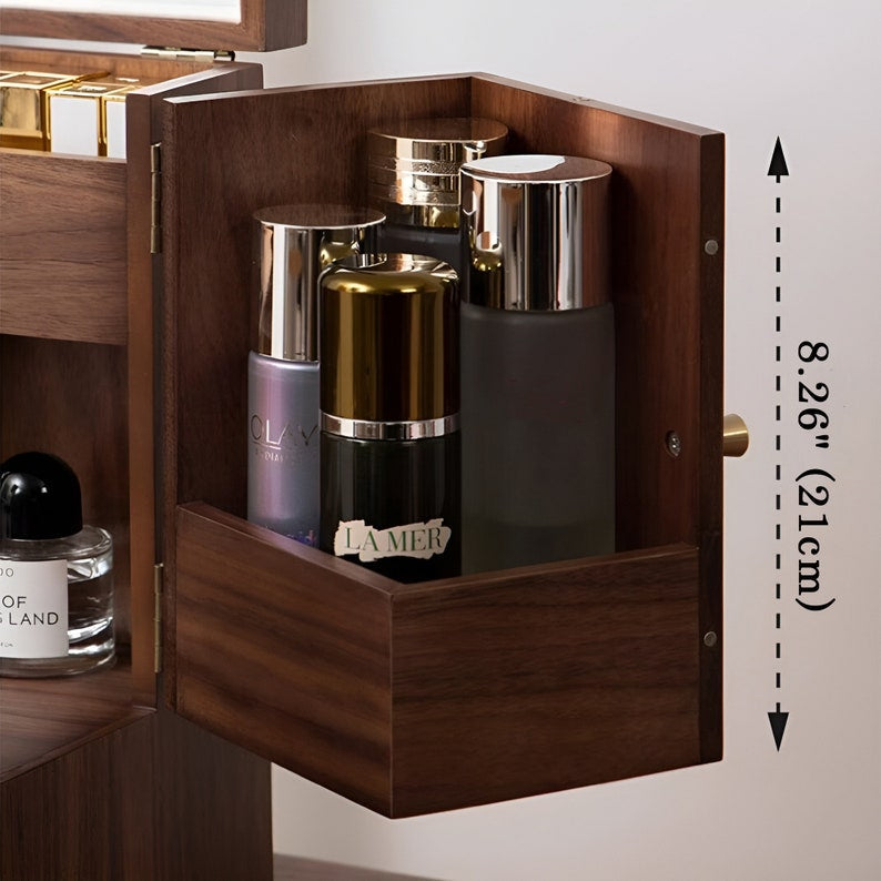 Hermione Walnut Vanity Chest for Jewelry with Inner Mirror