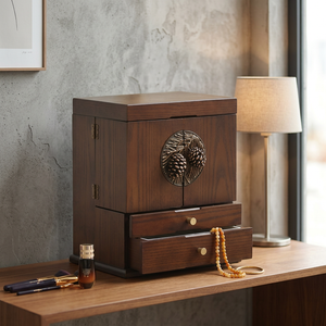 Hermione Walnut Vanity Chest for Jewelry with Inner Mirror