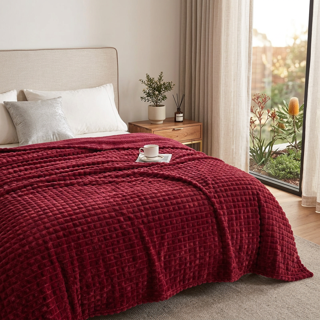 Farrah Fleece Throw for Sofas with Waffle Texture