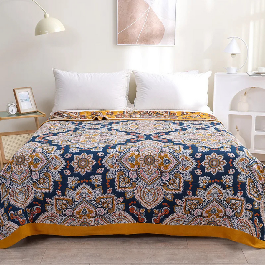 A cotton throw, fully patterned