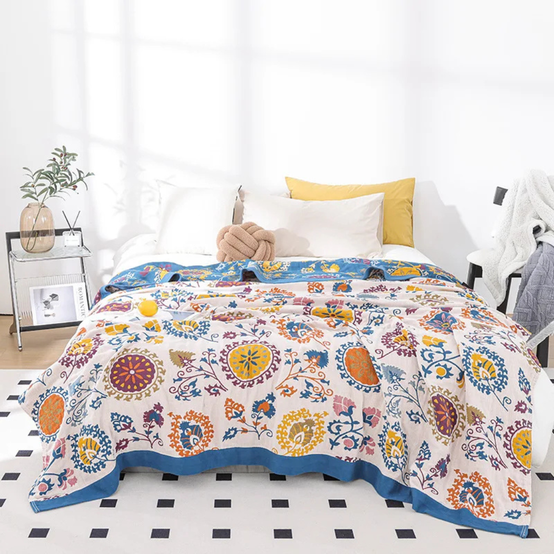 Isadora Cotton Throw for Beds and Sofas with Mandala