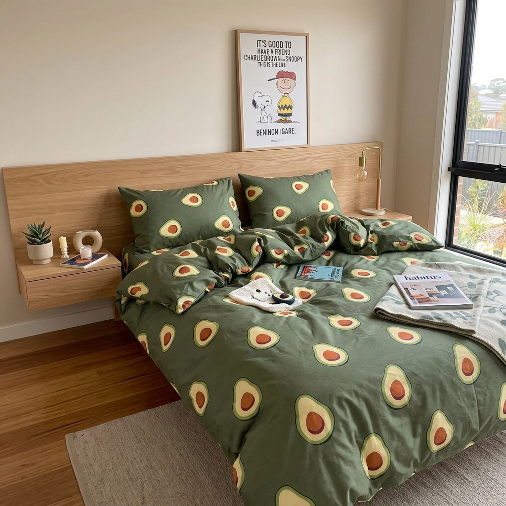 Juliette Quilt Cover for Bedrooms with Avocado Print