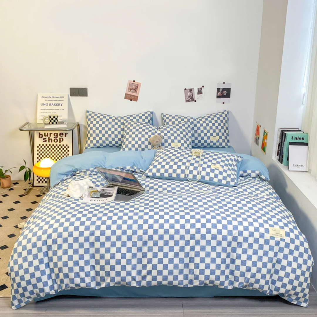 Delphine Quilt Cover for Bedrooms with Checkerboard