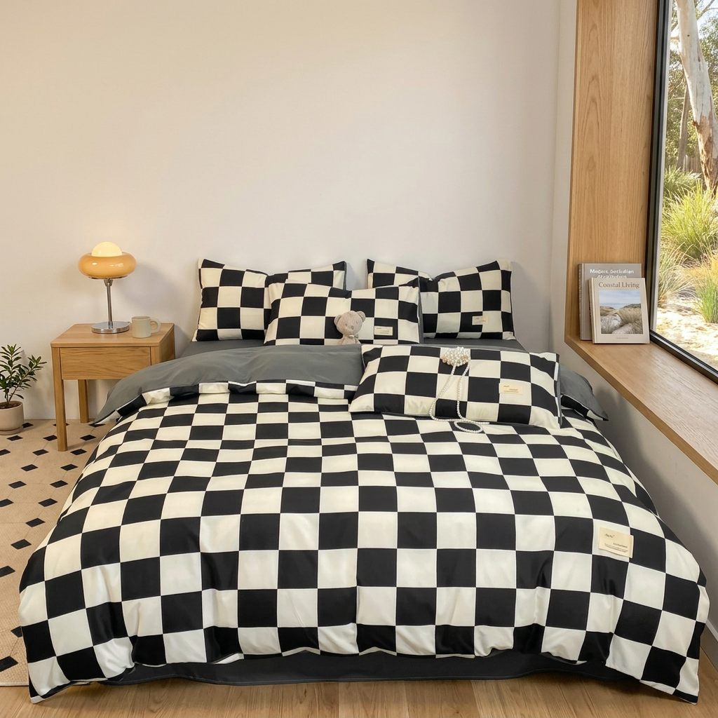Delphine Quilt Cover for Bedrooms with Checkerboard