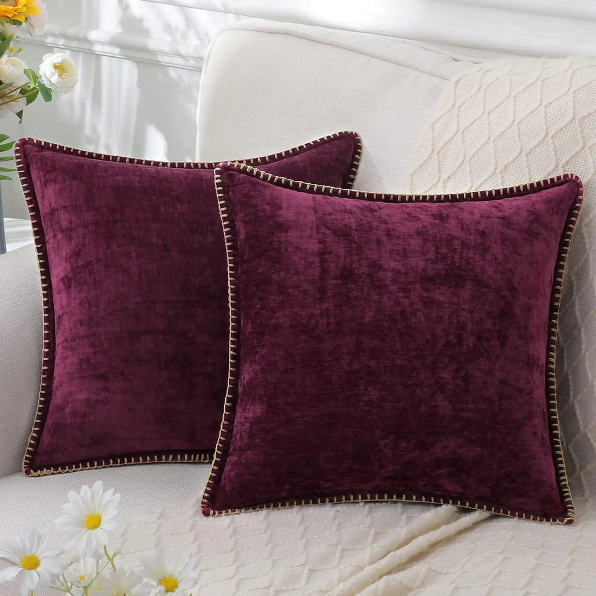 Genevieve Chenille Cover for Beds with Blanket Stitch Edge