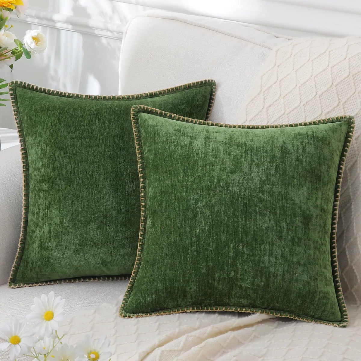 Genevieve Chenille Cover for Beds with Blanket Stitch Edge