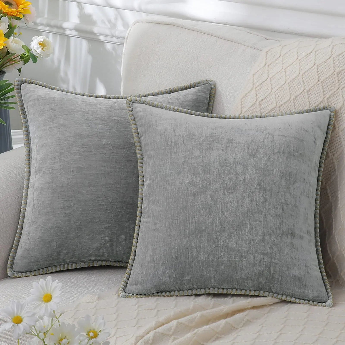 Genevieve Chenille Cover for Beds with Blanket Stitch Edge