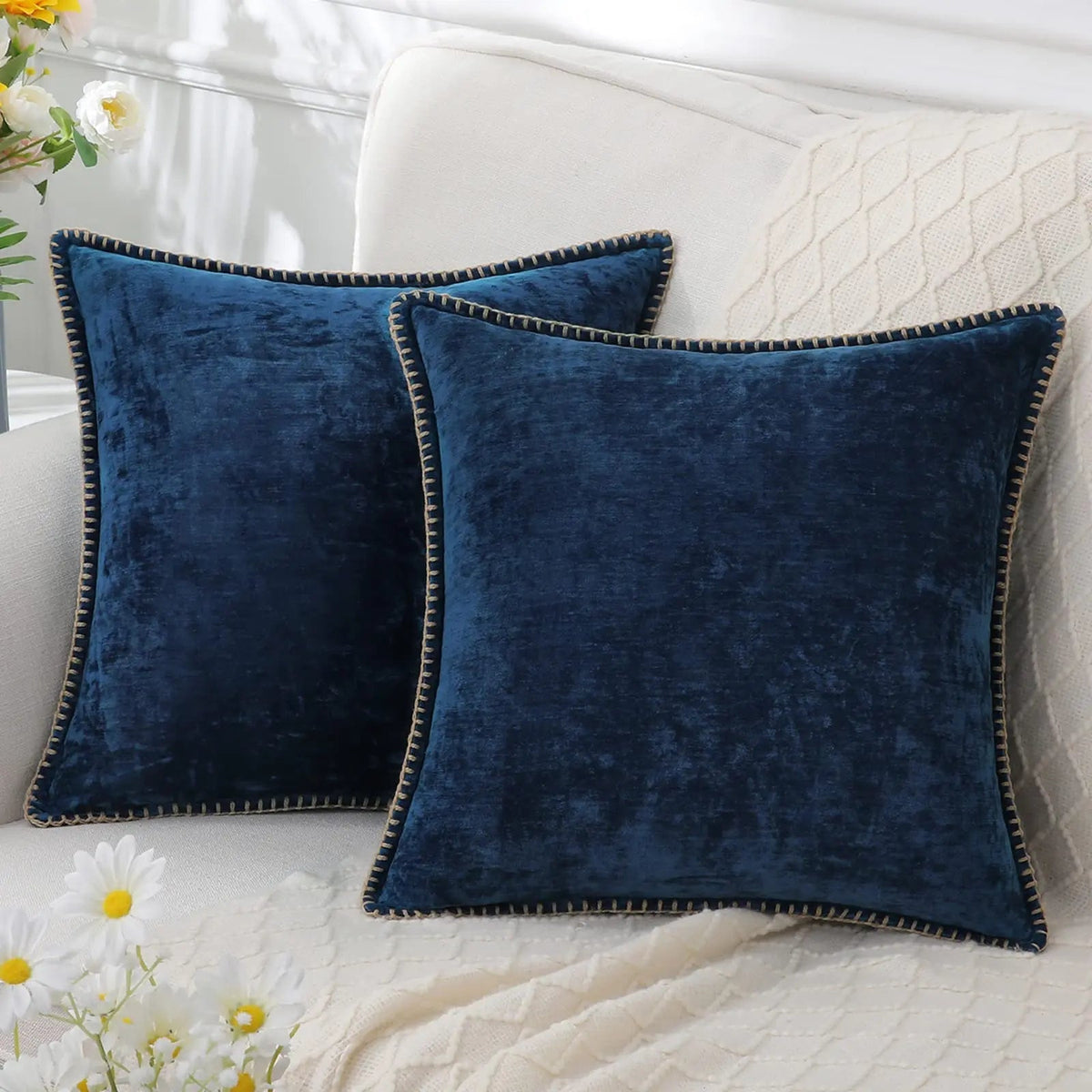 Genevieve Chenille Cover for Beds with Blanket Stitch Edge