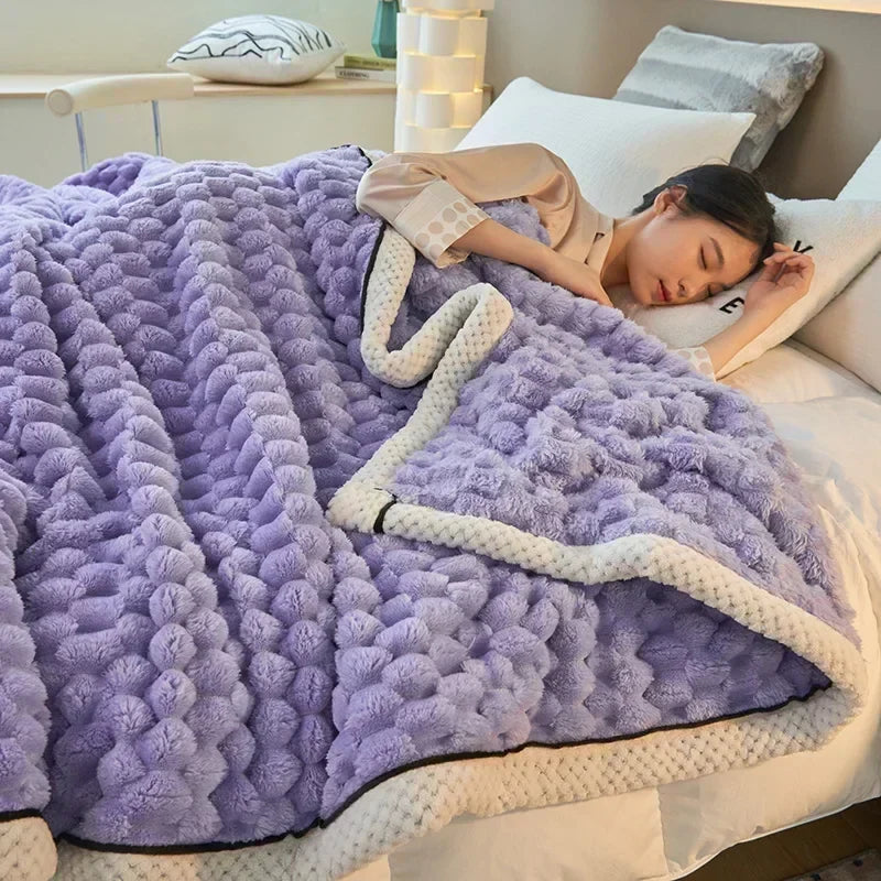 Adeline Flannel Blanket for Autumn Beds with Bubble Texture