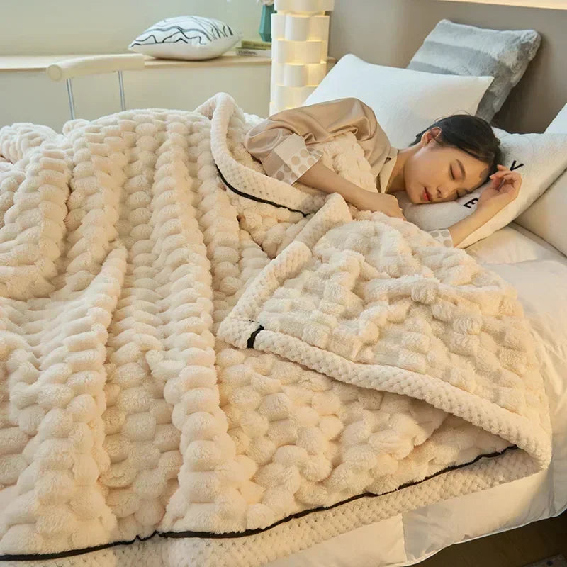 Adeline Flannel Blanket for Autumn Beds with Bubble Texture