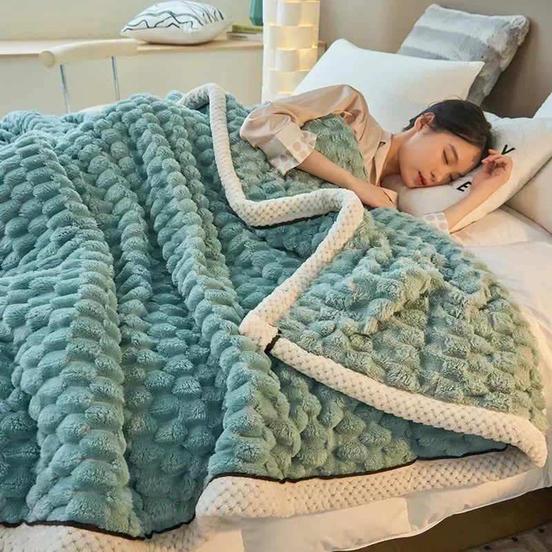 Blue blanket folded back