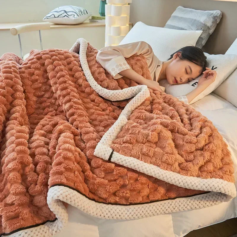 Adeline Flannel Blanket for Autumn Beds with Bubble Texture