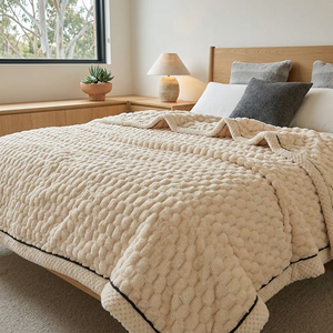 Adeline Flannel Blanket for Autumn Beds with Bubble Texture
