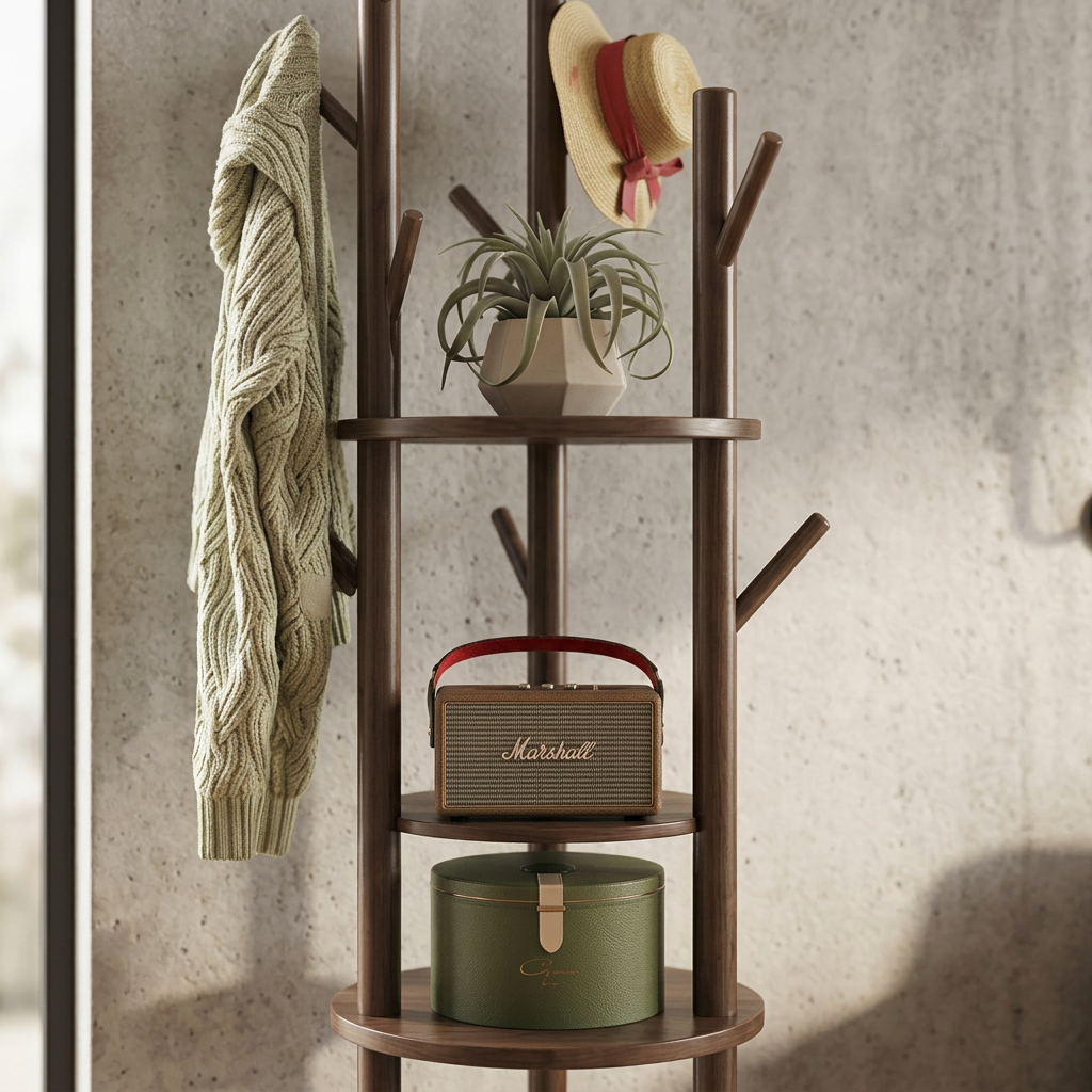Theodora Timber Coat Rack for Halls with Swivel Tier