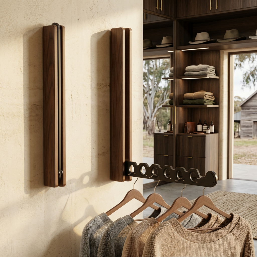 Sabine Folding Hanger Rail for Laundry with Timber Arm