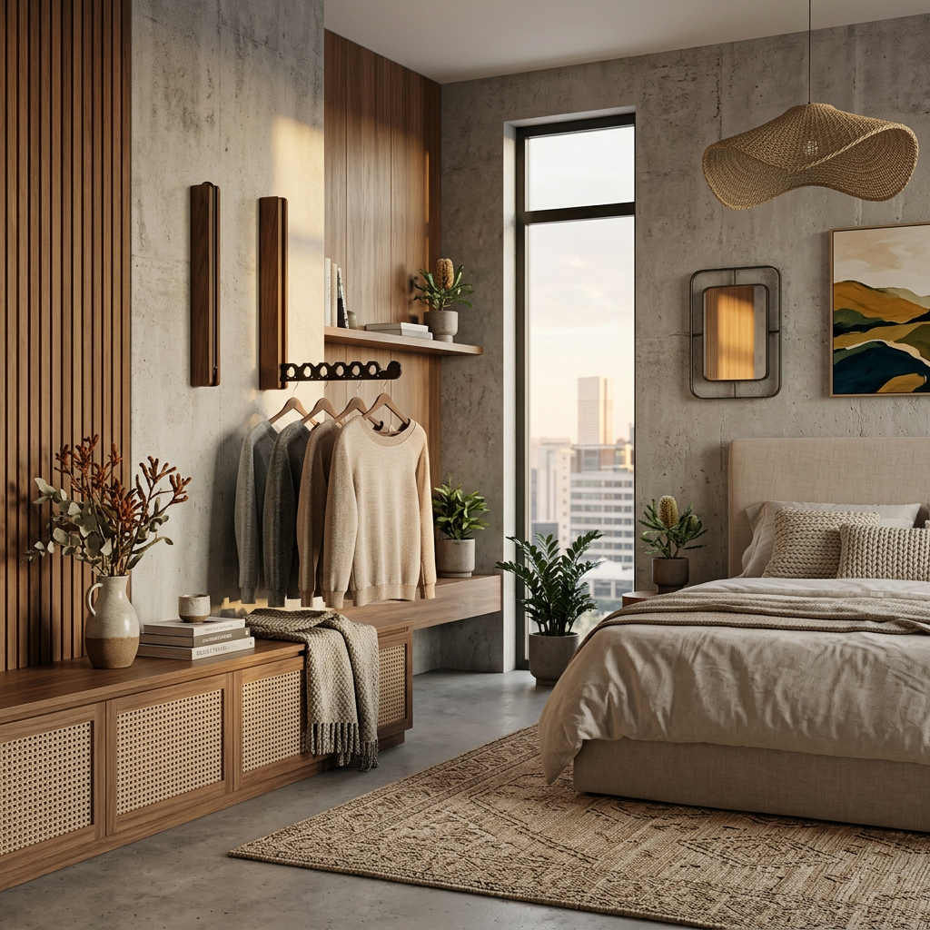 Bedroom wall beside the bed