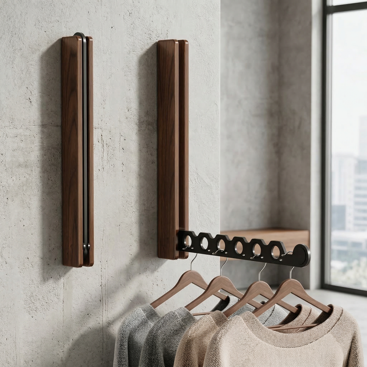 Sabine Folding Hanger Rail for Laundry with Timber Arm