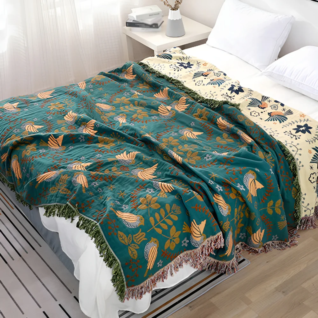 Beatrix Cotton Throw for Beds and Sofas with Tassels