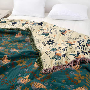 Beatrix Cotton Throw for Beds and Sofas with Tassels