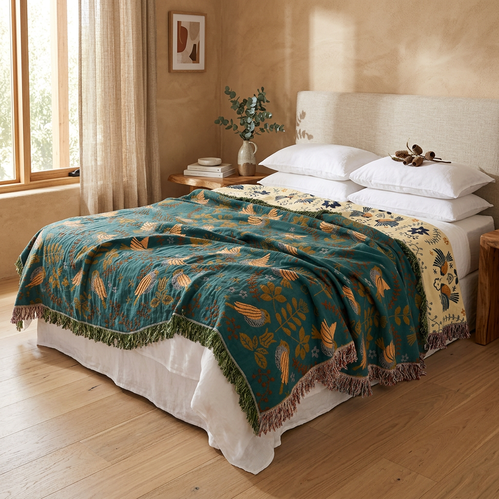 Beatrix Cotton Throw for Beds and Sofas with Tassels