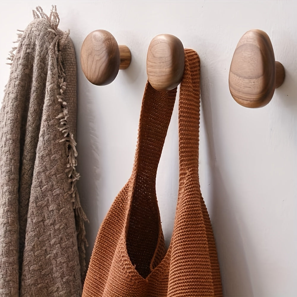 Quintessa Wood Pebble Hooks for Coats with 4 Sizes