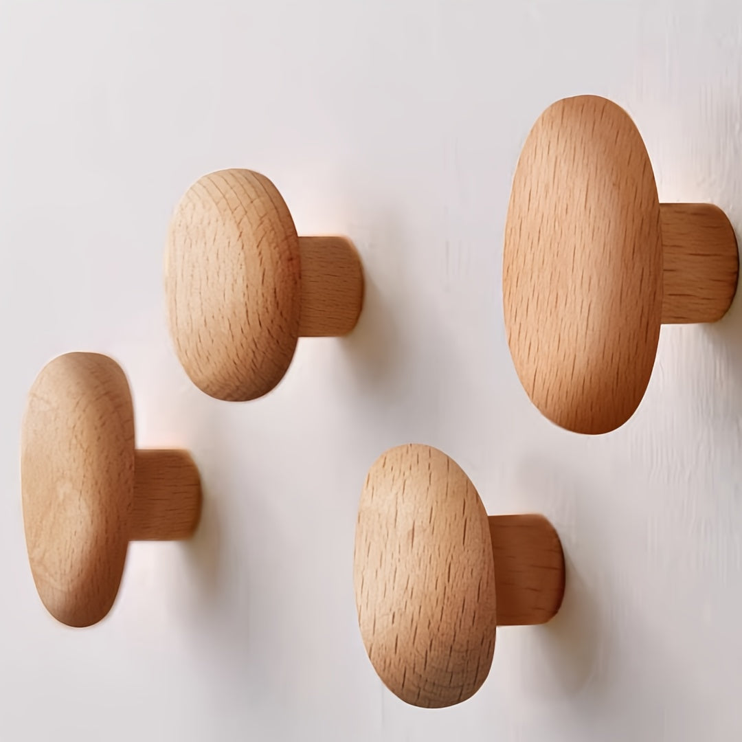 Quintessa Wood Pebble Hooks for Coats with 4 Sizes
