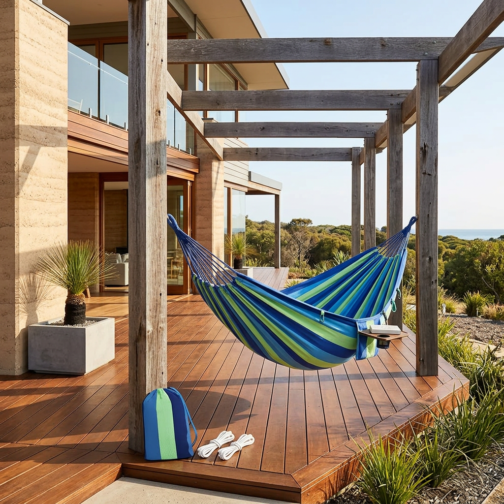 Hung under a timber pergola