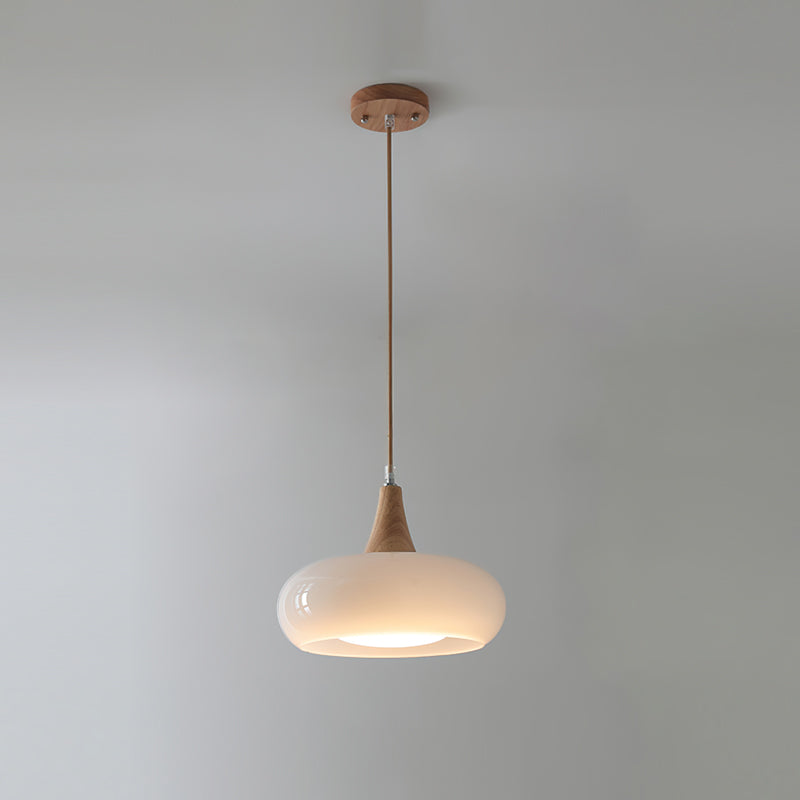 Agatha Glass Pendant for Dining Tables with Timber Cap