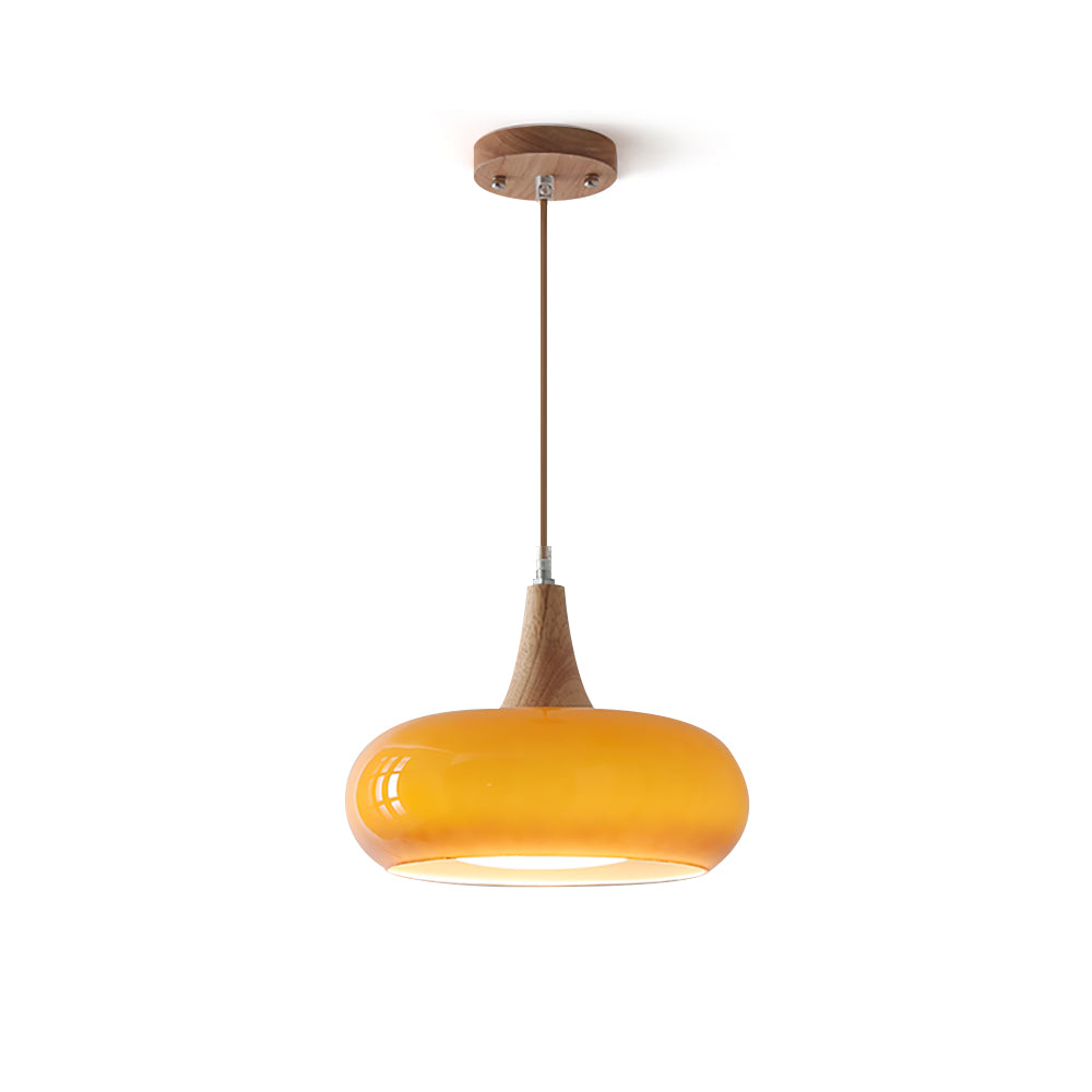 Agatha Glass Pendant for Dining Tables with Timber Cap