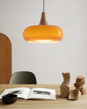 Agatha Glass Pendant for Dining Tables with Timber Cap