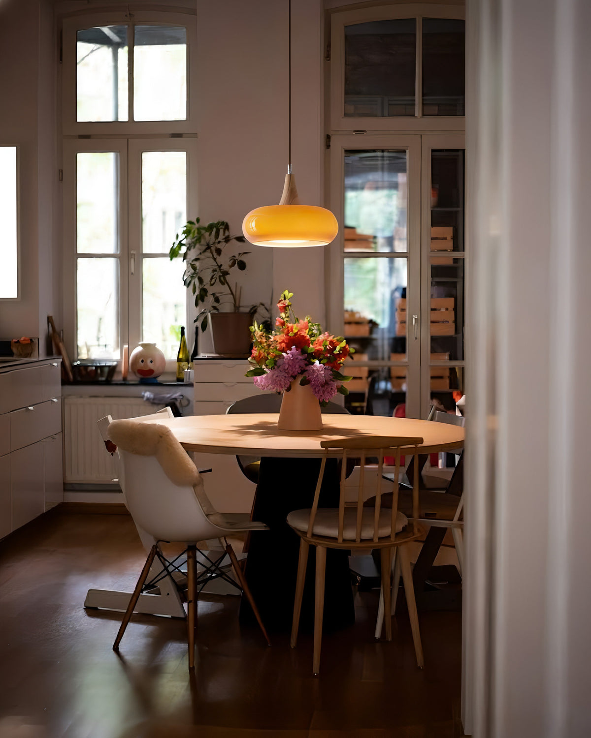 Agatha Glass Pendant for Dining Tables with Timber Cap