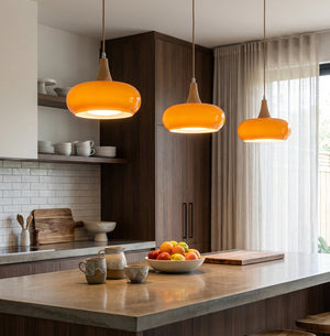 Agatha Glass Pendant for Dining Tables with Timber Cap