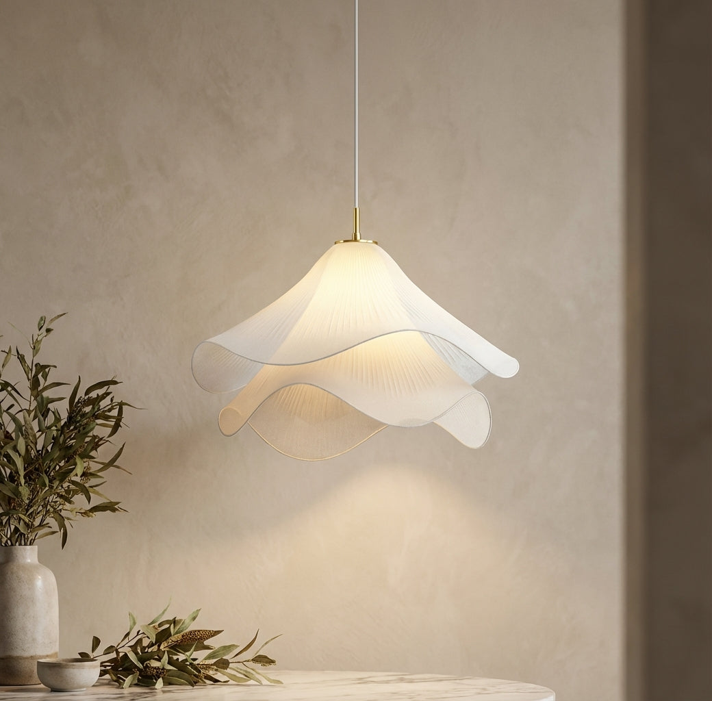 Ailsa Pleated Pendant for Dining Rooms with Brass Stem