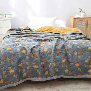 Josephine Cotton Throw for Japandi Rooms with Ginkgo Weave